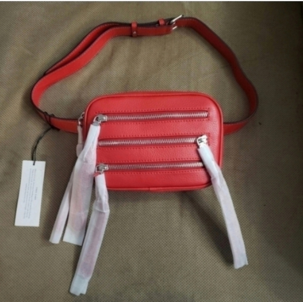 Rebecca minkoff 3 Zip Belt Bag Fanny Pack Red Leather